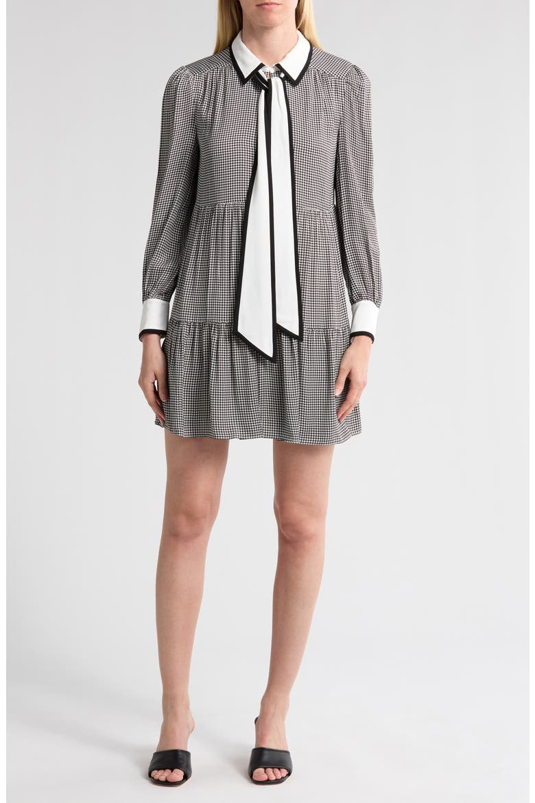 Carol Tie Neck Tunic Minidress, Main, color, MINI HOUNDSTOOTH