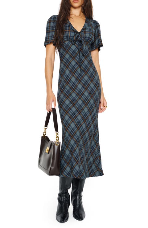 Tyra Plaid Crepe Midi Dress