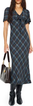 Reformation Tyra Plaid Crepe Midi Dress