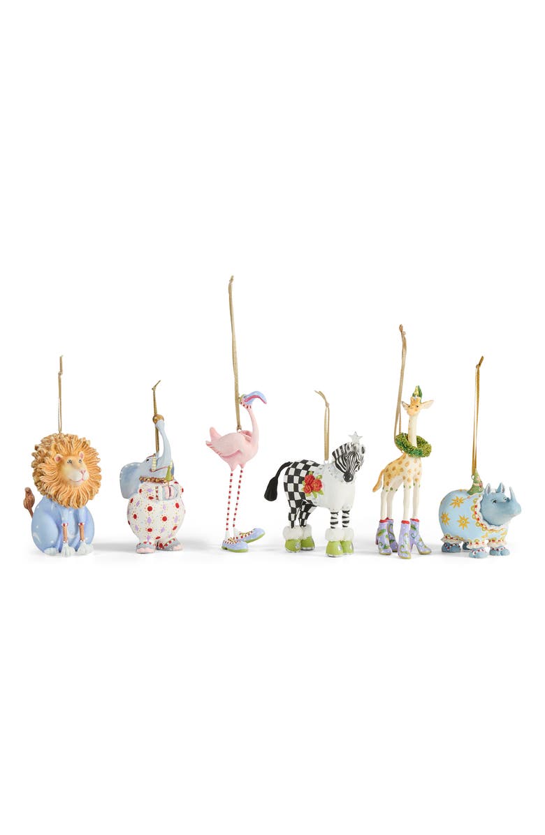 MACKENZIE CHILDS Set of 6 Patience Brewster Jambo Mini Ornaments, Alternate, color, Blue Multi