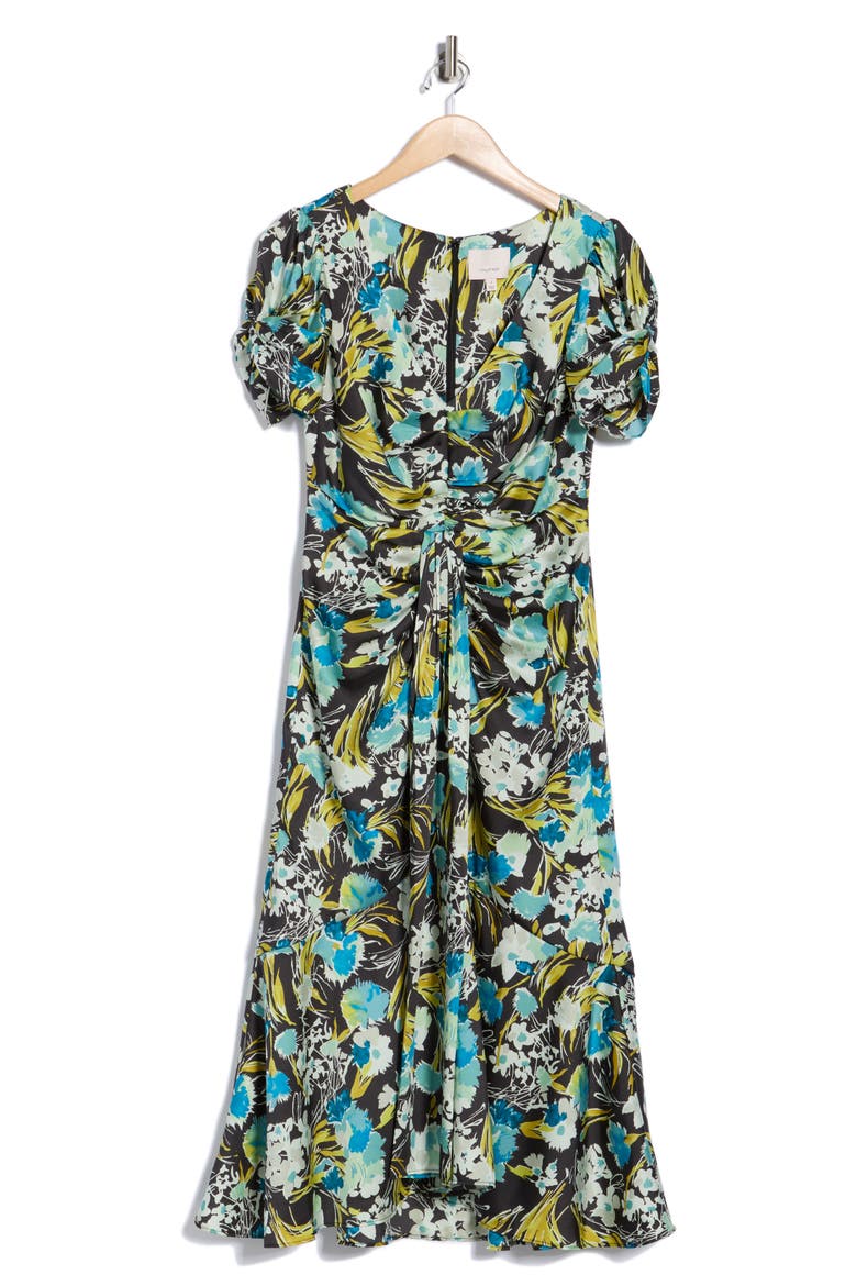 Tossed Flower Walker Dress, Alternate, color, OBSIDIAN MULTI
