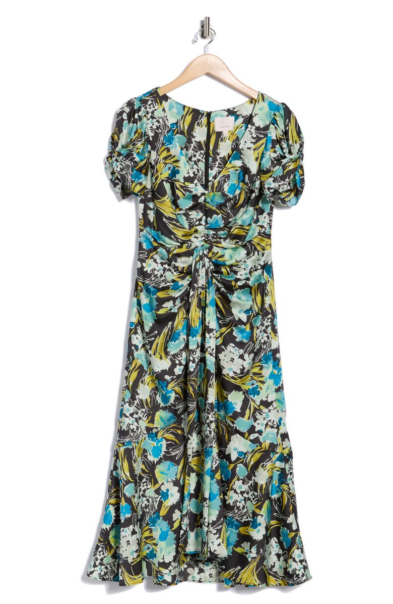 Cinq à Sept Tossed Flower Walker Dress, Alternate, color, Obsidian Multi