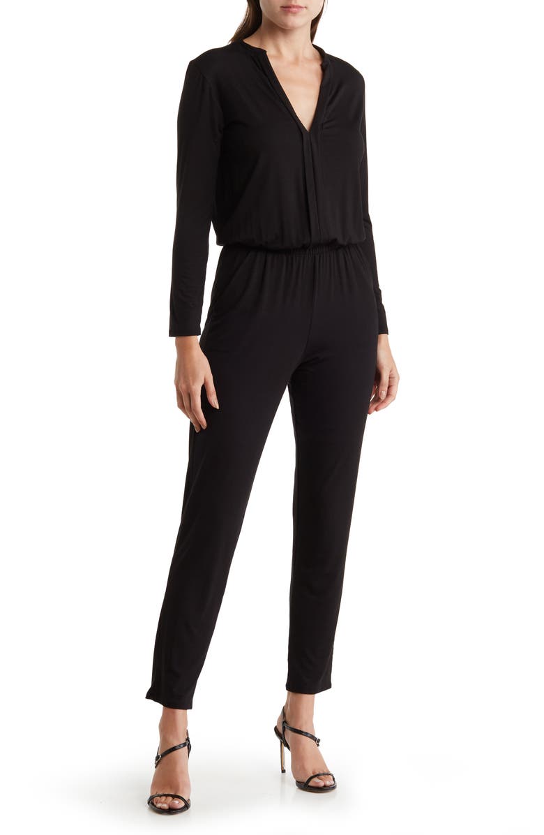 GO COUTURE Split Neck Long Sleeve Jumpsuit, Main, color,