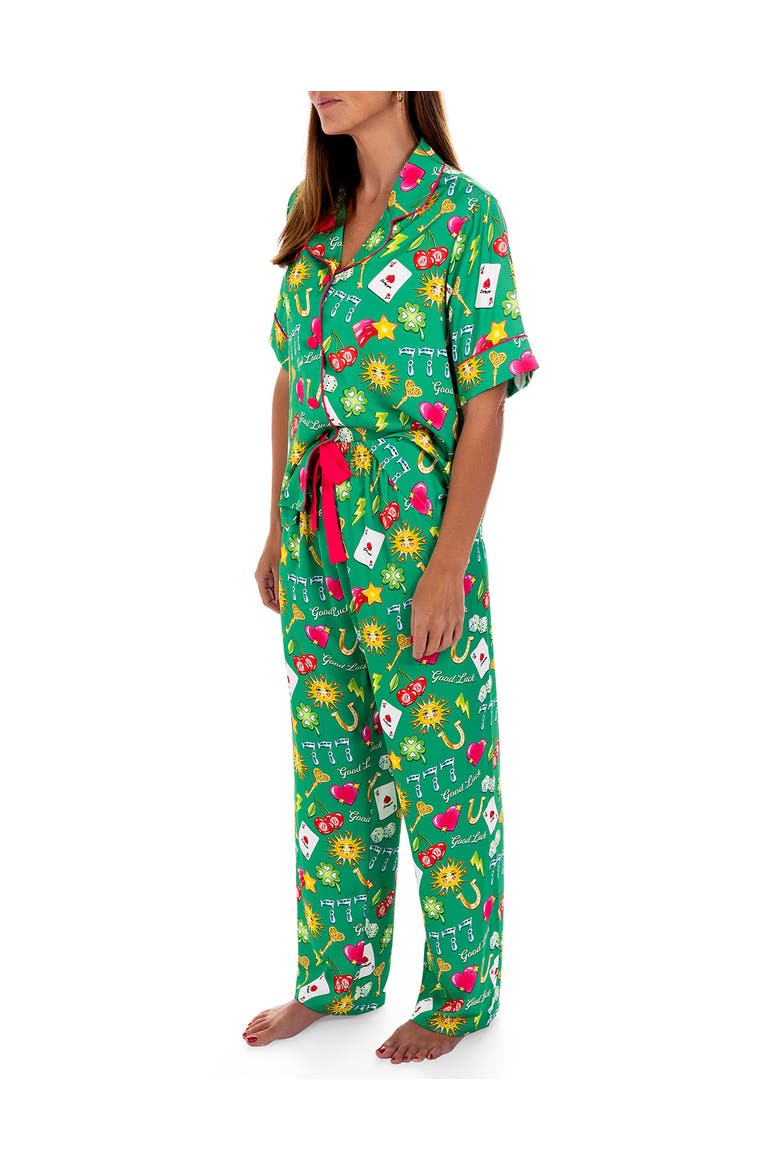 Women's Lucky Silky Short Sleeve Pant Set, Main, color, Green