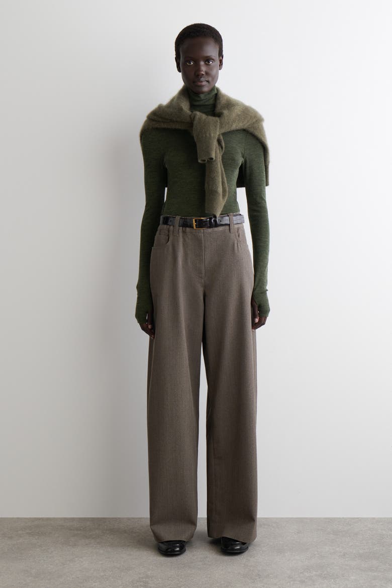 Regular Wool-Blend Wide-Leg Pants, Alternate, color, BROWN MÉLANGE