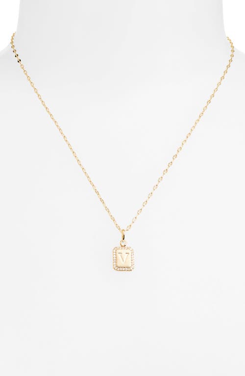 Leith Initial Pendant Necklace In V- Clear- Gold