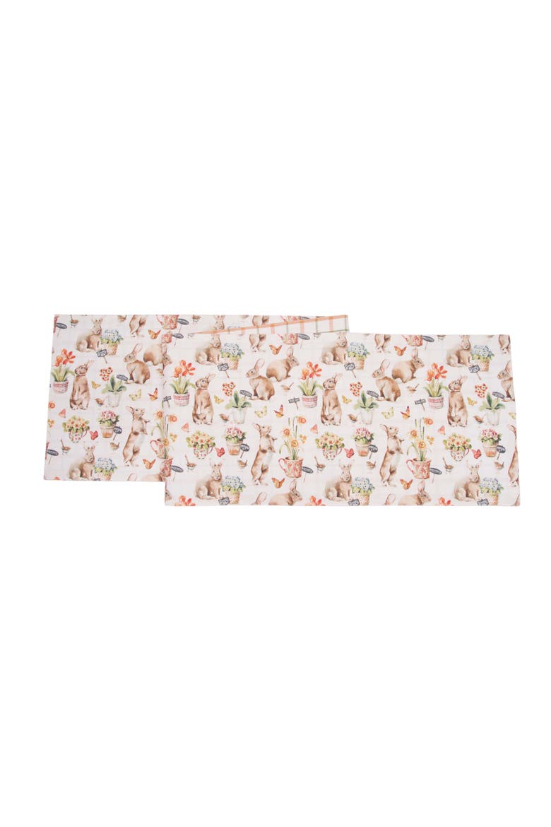 Little Garden Easter Rabbits 100% Cotton Graphic Print Table Runner 14" x 72", Main, color, Yellow