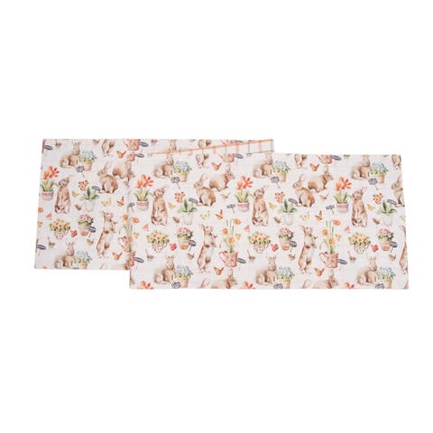 Little Garden Easter Rabbits 100% Cotton Graphic Print Table Runner 14" x 72"