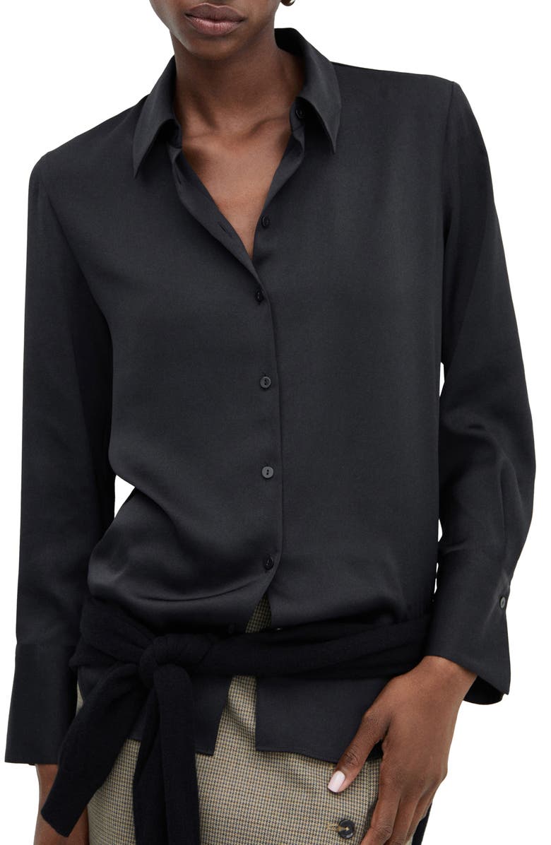 MANGO Satin Button-Up Shirt, Main, color,