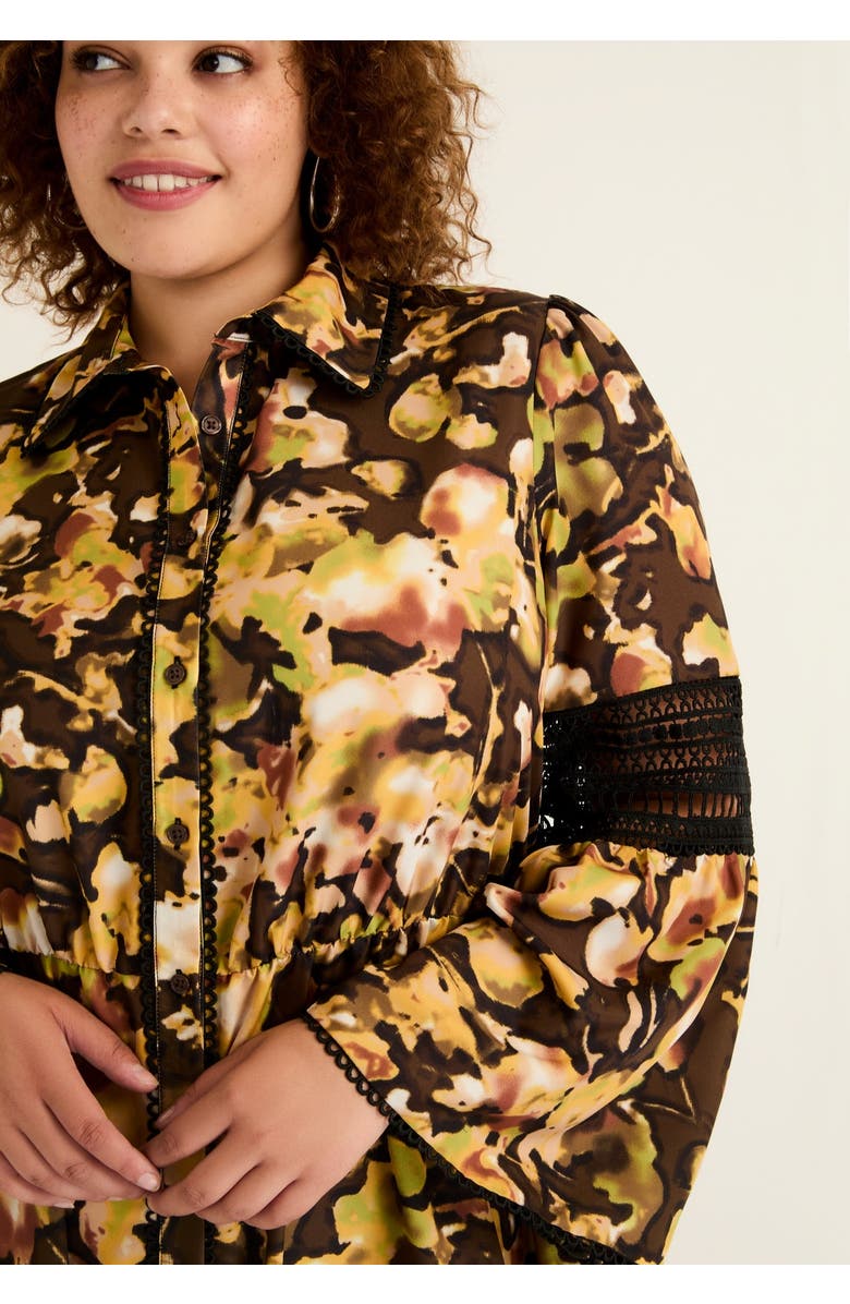 June + Vie Lace-Panelled Midi Shirt Dress, Alternate, color, Watercolor Floral