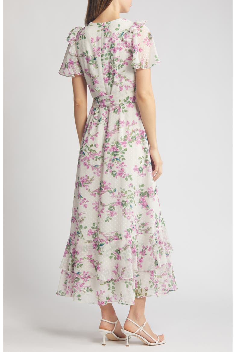 Floral Wrap Front Dress, Alternate, color, LILAC WHITE