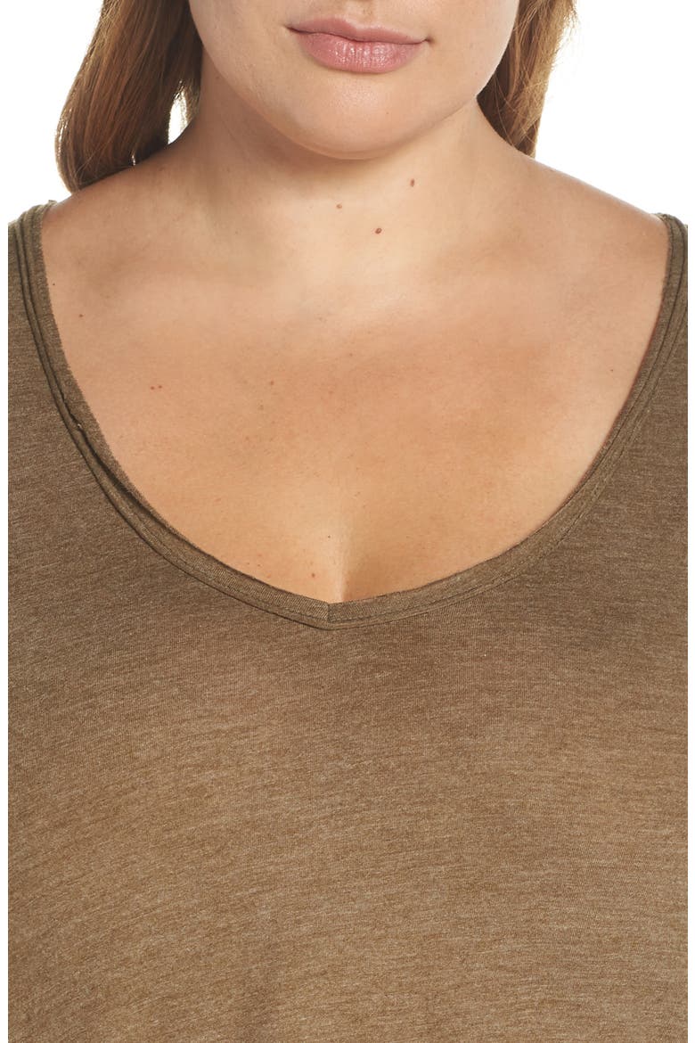 Raw Edge V-Neck Tee, Alternate, color, OLIVE ITALY