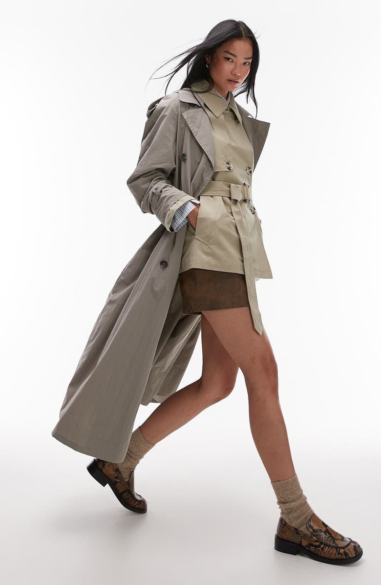 Topshop Short Cotton Trench Coat, Alternate, color,