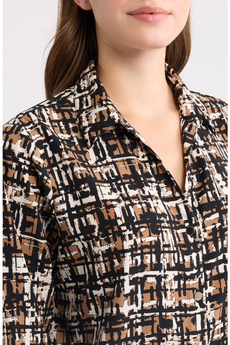 Grid Print Three-Quarter Sleeve Button Front Shirt, Alternate, color, VICUNA MULTI
