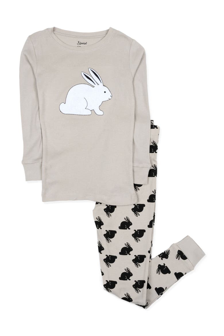 Kids Cotton Two-Piece Printed Holiday Pajamas, Main, color, Bunny Gray