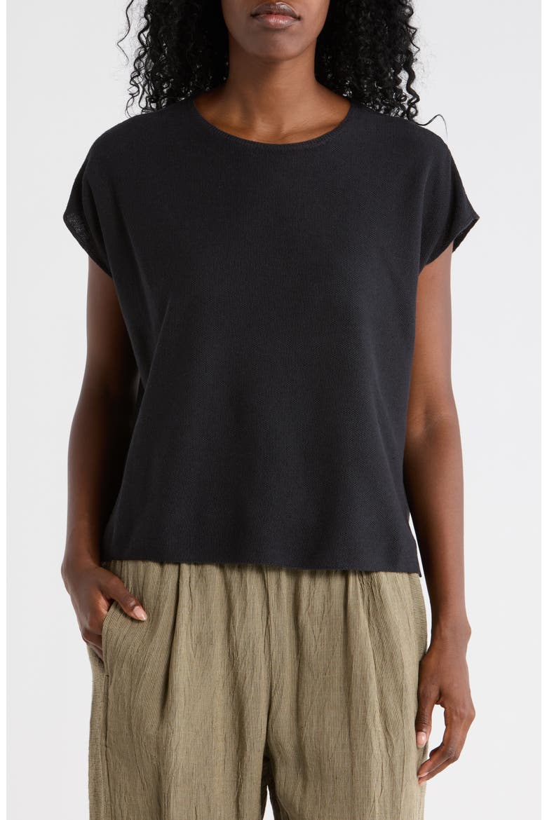 Boxy Organic Linen & Cotton Sweater, Main, color, BLACK