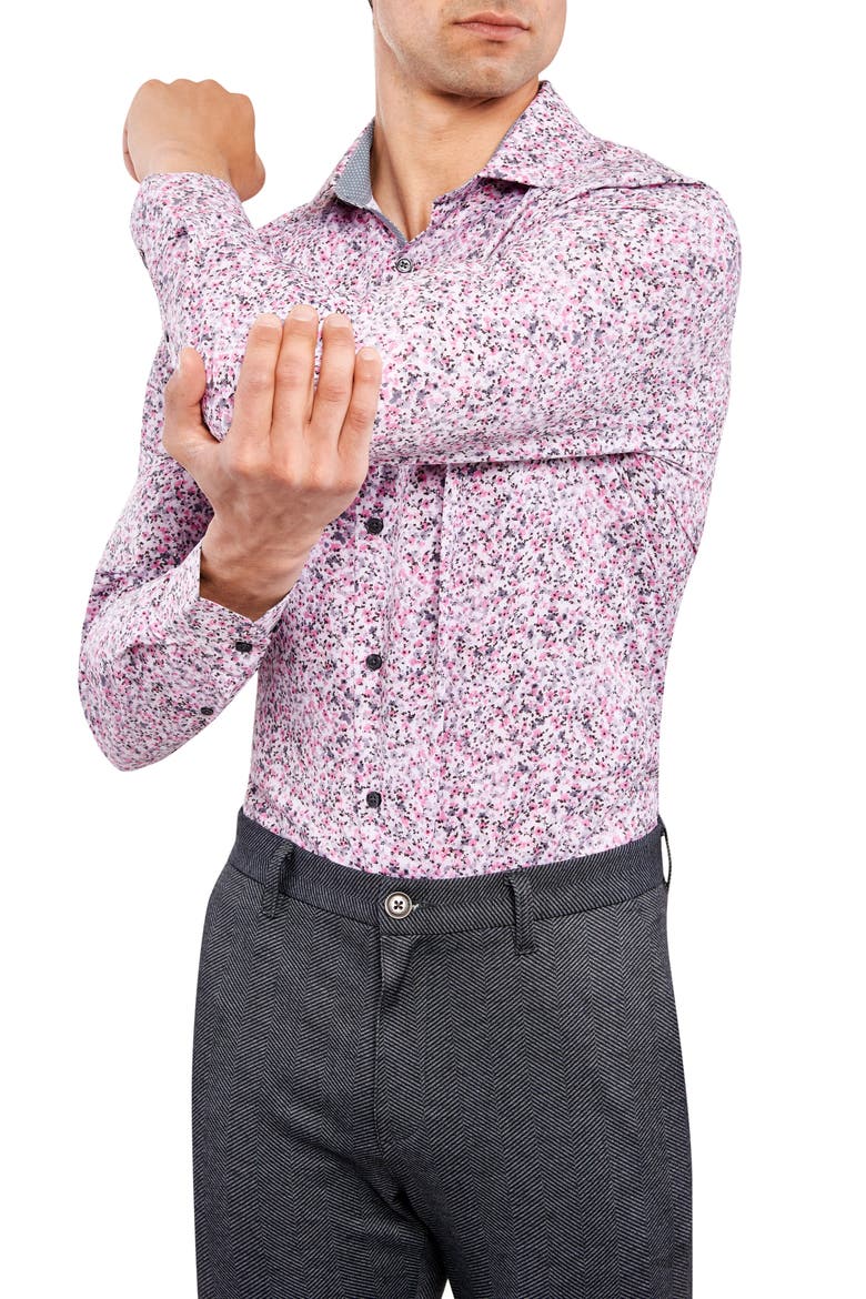 Slim Fit Floral Print Performance Dress Shirt, Alternate, color, PINK