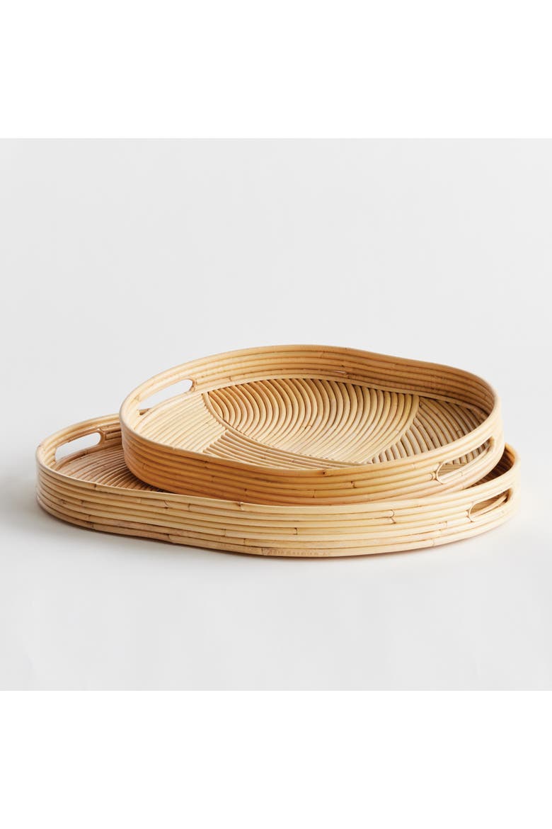 Jelani Cane Oval Decorative Trays Set of 2, Alternate, color, Beige