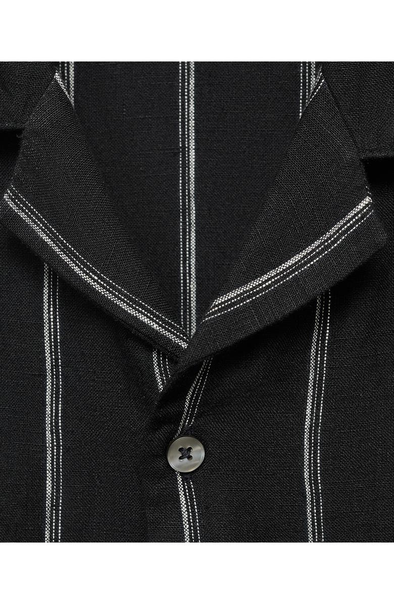 MANGO Stripe Linen Camp Shirt, Alternate, color, Black