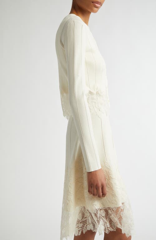 Lela Rose Guipure Lace Trim Rib Cardigan In Papyrus