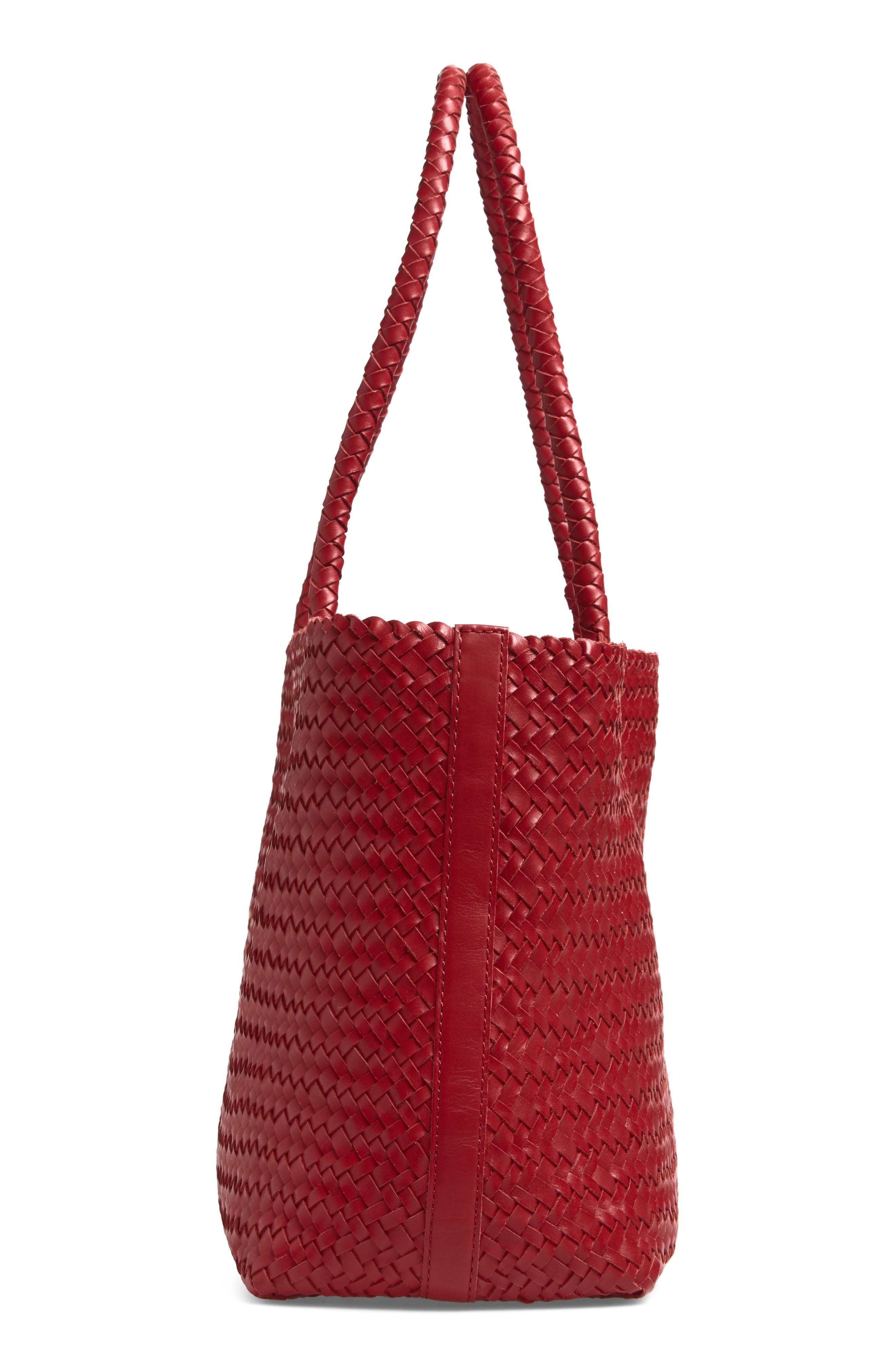 Handwoven Leather Tote, Alternate, color, SCARLET