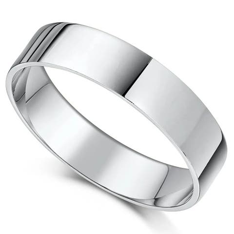 5mm Flat High Polished Wedding Plain Comfort Fit Band 14K Gold Unisex