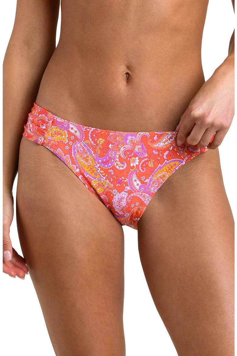Paisley Daze Shirred Bikini Bottoms, Alternate, color, ORANGE MULTI