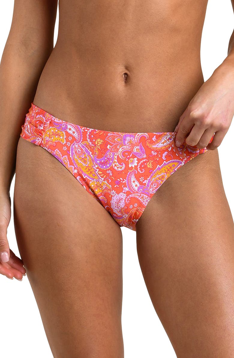 Sunshine 79 Paisley Daze Shirred Bikini Bottoms, Alternate, color, Orange Multi