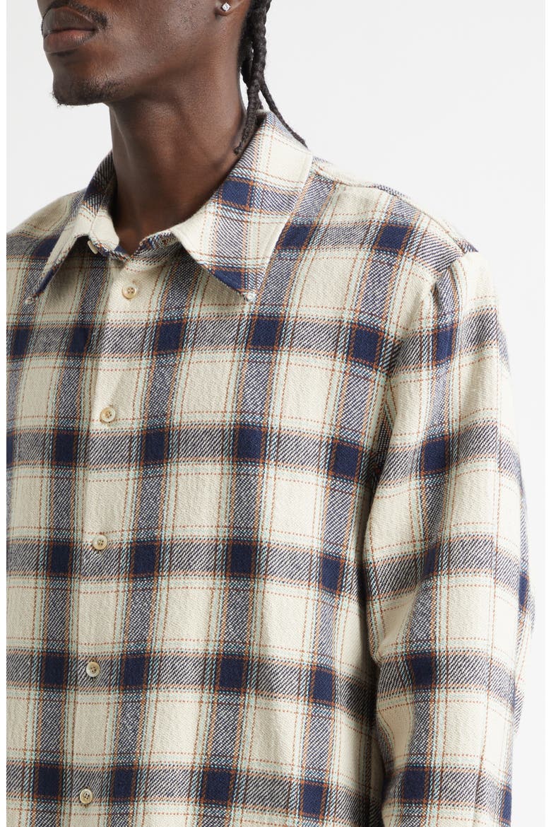 Wes Plaid Cotton Flannel Button-Up Shirt, Alternate, color, NAVY TABLECLOTH CHECK