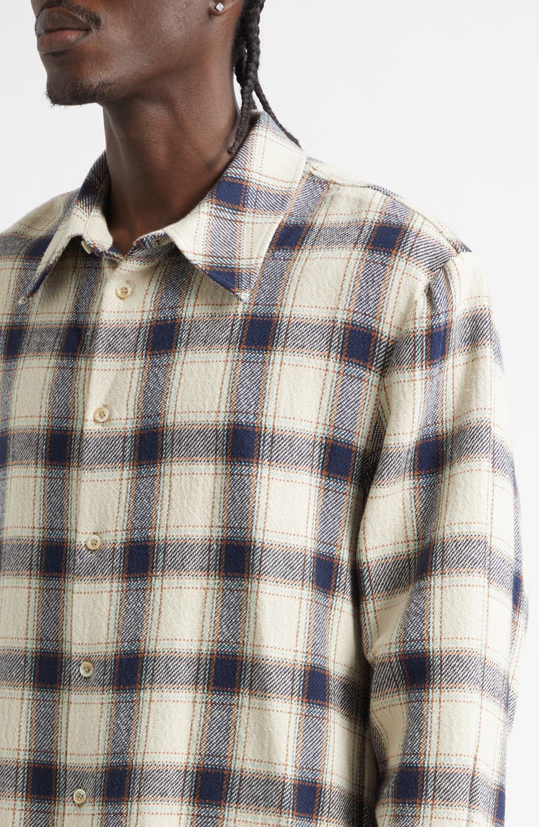 Séfr Wes Plaid Cotton Flannel Button-Up Shirt, Alternate, color, Navy Tablecloth Check