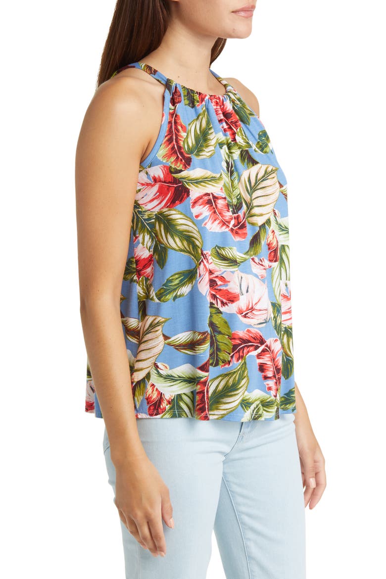 Leaf Print Tank, Alternate, color, DENIM/ CORAL