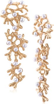 JARDIN Faux Pearl Coral Drop Earrings