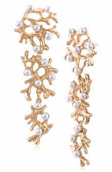 JARDIN Faux Pearl Coral Drop Earrings
