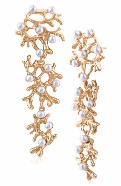 JARDIN Faux Pearl Coral Drop Earrings