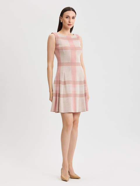 A-Line Multi Color Plaid Knit Dress