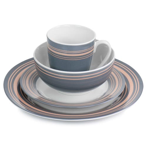 Gibson Home Silver Wind 16 Piece Fine Ceramic Dinnerware Set In Gray
