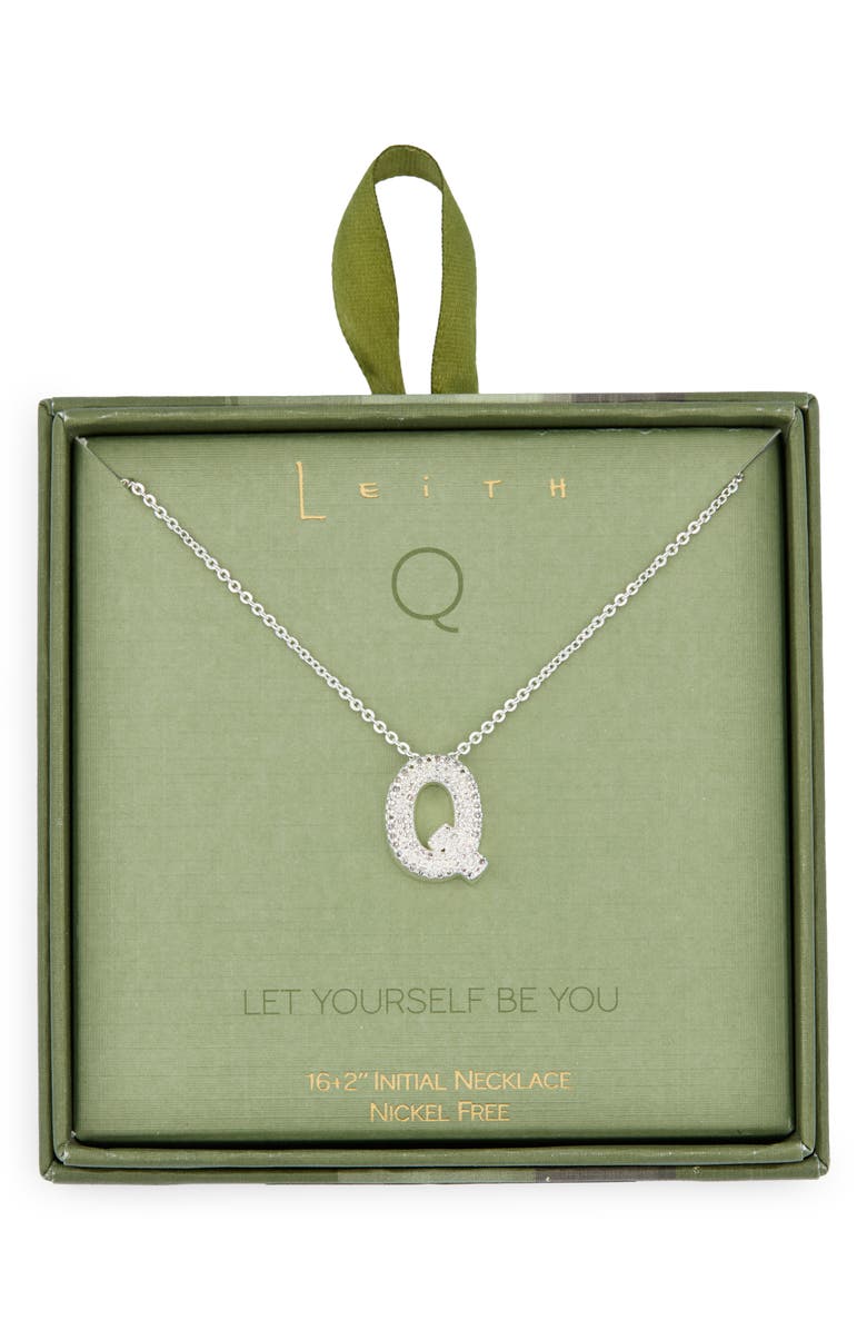 Leith Pavé Cubic Zirconia Initial Pendant Necklace, Main, color, Q- Clear- Silver