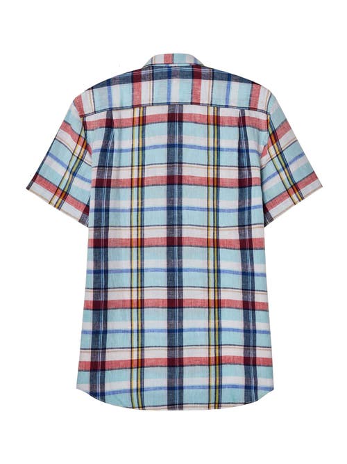 Robert Talbott Morgan Plaid Linen Short Sleeve Shirt In Blue