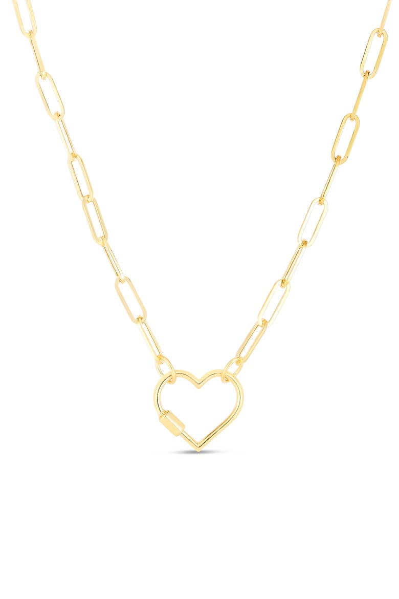 Carabiner Heart & Paper Clip Chain Necklace, Main, color, GOLD