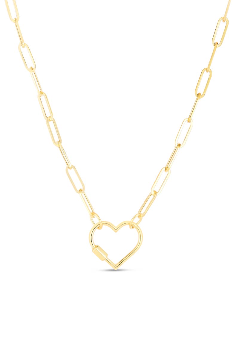 Queen Jewels Carabiner Heart & Paper Clip Chain Necklace, Main, color, Gold
