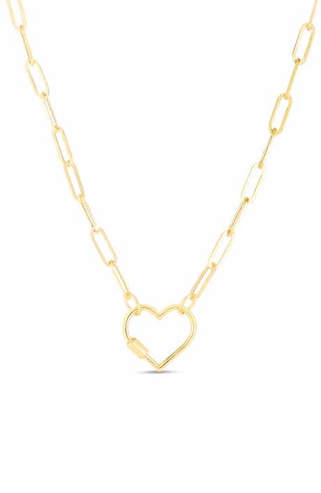 Queen Jewels Carabiner Heart & Paper Clip Chain Necklace