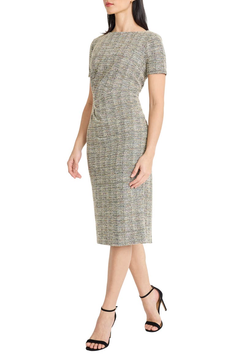 Side Ruched Tweed Sheath Dress, Alternate, color, BLACK MULTI