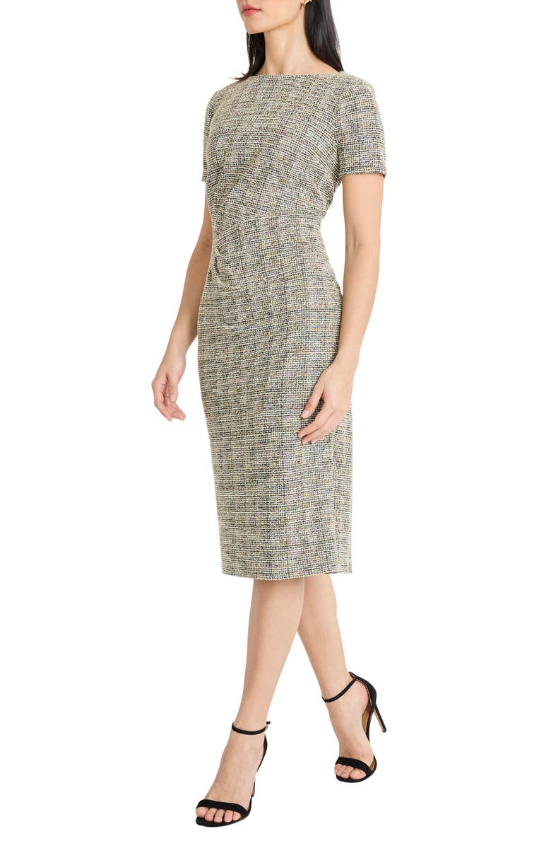 Maggy London Side Ruched Tweed Sheath Dress, Alternate, color, Black Multi