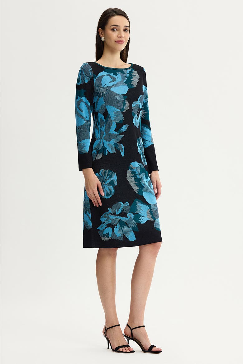 Floral Jacquard Soft Knit Midi Dress, Alternate, color, Deep Teal