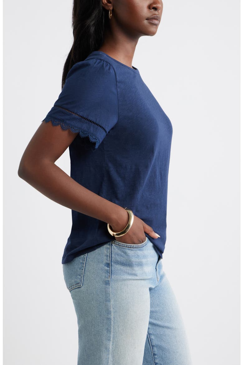 Mixed Media Lace Trim T-Shirt, Alternate, color, NAVY STILL