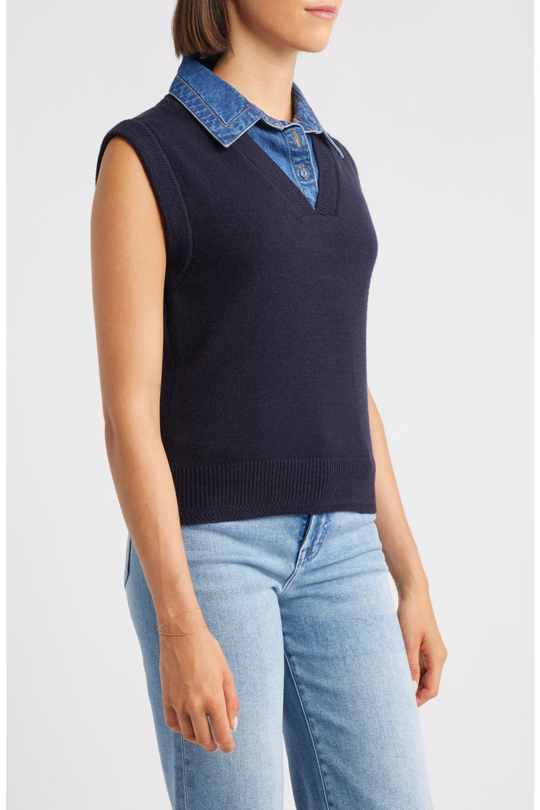 Mixed Media Sweater Vest, Alternate, color, NAVY/ BLUE