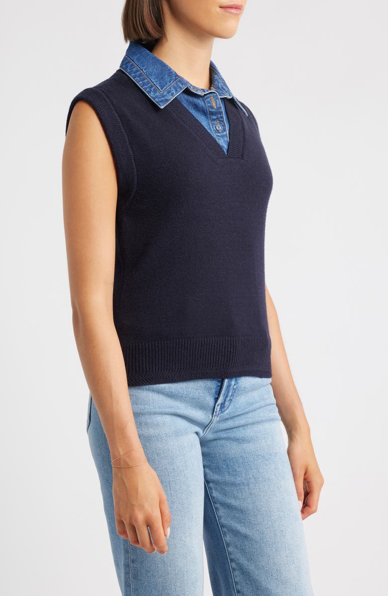 Wit & Wisdom Mixed Media Sweater Vest, Alternate, color, Navy/ Blue