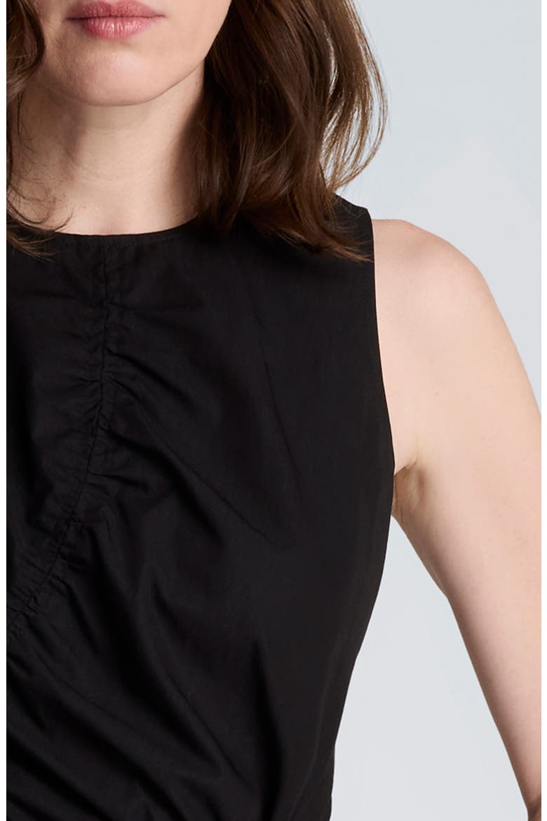 Asymmetric Ruched Cotton Blend Midi Dress, Alternate, color, BLACK