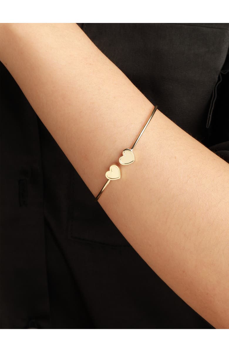 DEVATA Double Sweet Heart Bangle Bracelet in 14K Gold, Alternate, color, Yellow Gold