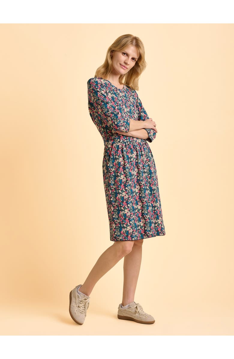 Brakeburn Freya 3/4 Sleeve Round Neck Dress, Alternate, color, Navy